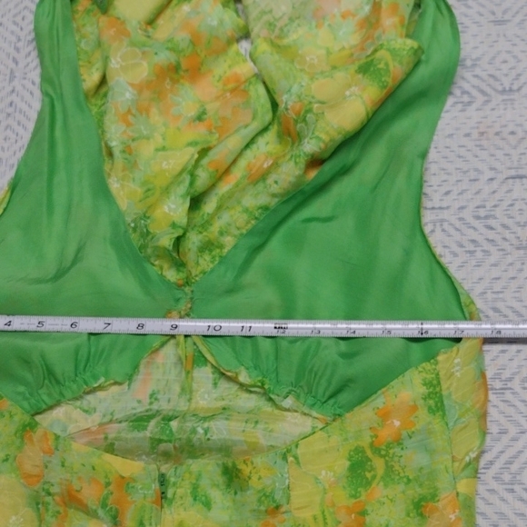 Made In House, Floral Vintage Vibrant Long Sleeve Dress in Green and Orange - Picture 11 of 16